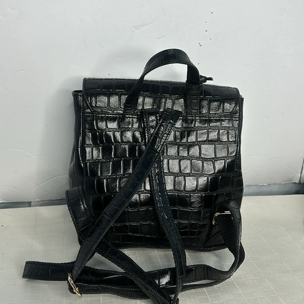Ashwood Cheltenham Croc Collection mini backpack in black